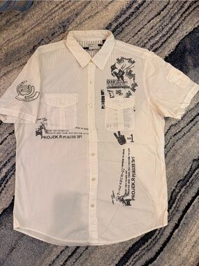 Projek Raw White Graphic Print Men's Button-Down Shirt